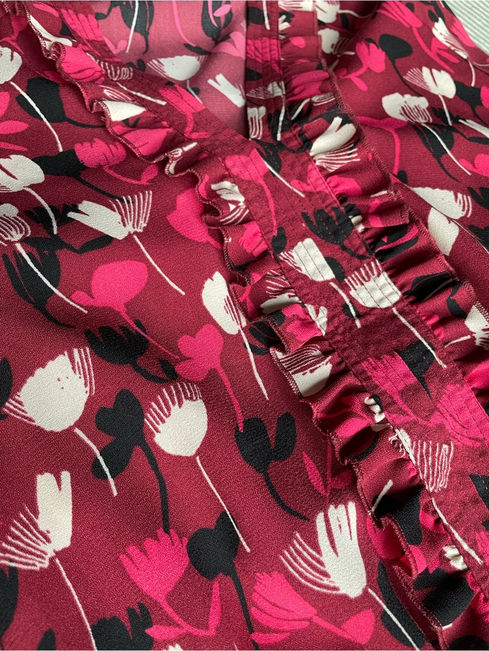 CAbi Burgundy Floral Smocked-Waist Blouse - Picture 3 of 7